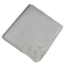 VTG Estate Off-white Handkerchief Hanky Pocket Square Battenberg Lace Trim 11” picture
