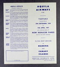 AQUILA AIRWAYS AIRLINE TIMETABLE MADEIRA & CANARIES AUTUMN WINTER 1956/57 SOLENT picture
