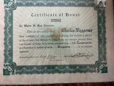 Antique Military Honor Certificate Morgan Park Military Training Camp 1898-99 picture