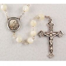 IVL 8MM Round Mother of Pearl Bead Sterling Silver Madonna on the Street Rosary picture