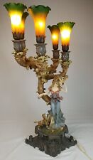 Vintage Five Tulip Globe Table Lamp lady & dog Painted Art Decor Mid Century  picture