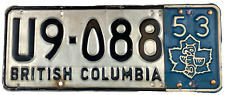 Vintage British Columbia Canada 1953 Auto License Plate Garage Decor Collector picture