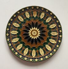 Vintage Copper & Enamel Colorful Flower Mandala Art Brass Hanging Wall Plate picture