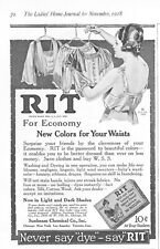 1918 Rit Fabric Dye Antique Print Ad WW1 Era For Economy New Colors For Waists picture