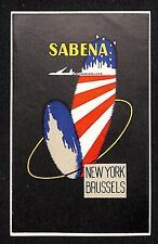 Sabena Belgian Airlines Bruxelles New York Luggage Label w/ Skyline Flag Scarce picture