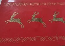 4 Vintage MCM Vera Neumann Vinyl Placemats Red Gold Rain deer EUC Christmas picture