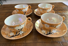 (4) Vintage Japan Peach Lusterware White Apple Blossom Cup & Saucer Sets picture