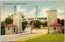 VINTAGE POSTCARD MAIN ENTRANCE TO MILITARY CAMP ROBINSON ARKANSAS POSTED 1944 picture