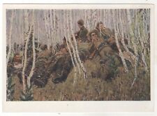 World War II WW2 Soldiers After the battle At a halt ART OLD Russian Postcard picture