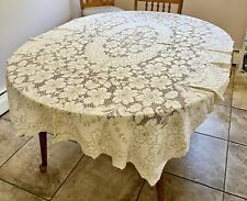 Vintage Quaker Lace Tablecloth Ivory Floral Design 84