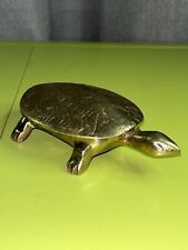 VTG Mid CenturySolid Brass Turtle Animal Paperweight Decor Statue Figure 6x4” picture