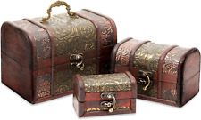 3-Set Small Wooden Treasure Chest Boxes with Flower Motifs Decorative Vintage St picture