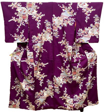 Japanese Kimono Silk Vintage Komon kimono Traditional Purple pretty flower (a1) picture