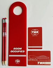 TWA Hotel Airlines Room Occupied Door Hanger with Room Key & Pencils picture