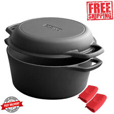 2-In-1 Pre-Seasoned Dutch Oven Pot W/ Skillet Lid Cooking Pan Camping Cast Iron picture