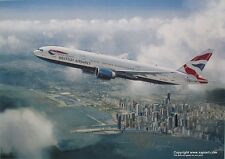 BRITISH AIRWAYS BOEING 777 AIRLINER ART PRINT CHICAGO ANTHONY COWLAND picture