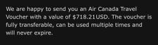 Air Canada Voucher $718.21 USD Value picture