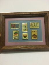 Vintage 1980s US Stamps 6 Love Theme Pins w Wood Frame  picture