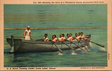 Linen Postcard US Naval Training Center Illinois IL Regimental Whaleboat Race picture