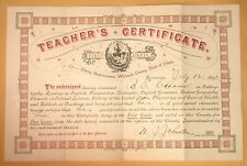 1892 Morrison, Whiteside County, Illinois Teacher’s Certificate, Very Ornate picture