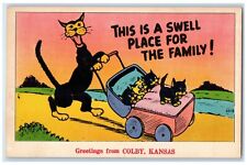 1940 Greetings From Colby Kansas KS Cat Kittens Animal Antique Vintage Postcard picture