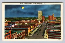 Greenville SC-South Carolina, Main Street Night, Business Area Vintage Postcard picture