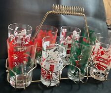 8 VINTAGE SANTA NORTH POLE PEANUT BUTTER GLASSES MINT WITH CARRIER picture