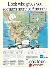 1986 NORTHWEST AIRLINES BOEING 747 ad USA route map LOOK TO US airways advert picture
