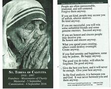 St. Teresa of Calcutta LAMINATED Prayer Card, 5-pack, with Two Free Bonus cards picture