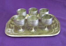 ANTIQUE 1930s SET OF 6 CUPS TRAY TABLE GILDED BRONZE CYPRUS picture