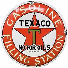 VINTAGE TEXACO GASOLINE PORCELAIN SIGN TEXAS MOTOR OIL GAS STATION PUMP PLATE picture