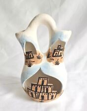 Native American Pottery Greenware Hand Painted & Carved Mini Wedding Vase Signed picture