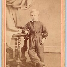 c1870s Harrisburg, PA Mature Little Boy in Jumpsuit CdV Photo Card WH Amey H19 picture