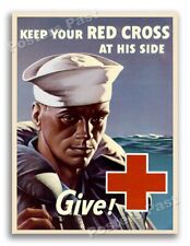 1944 Red Cross At His Side - Sailor Vintage Style WW2 Poster - 24x32 picture