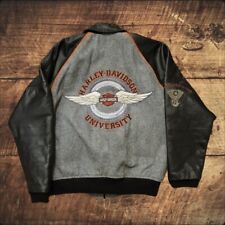 VINTAGE Harley Davidson University Biker Leather and Wool Jacket XS Made in USA picture