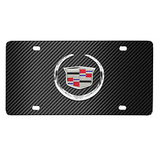 Cadillac 3D Logo on Black Carbon Fiber Look Steel License Plate picture