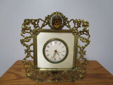 Vintage Electric Vanity Clock Ormolu Cherubs and Roses with Amber Accent Gem picture