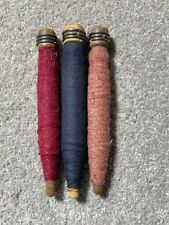 Lot of 3 Vintage Wood Industrial Textiles Bobbins Quills Spools with Thread picture