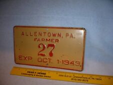 1949  RARE  allentown pa farmer embossed metal  license plate 1949 picture