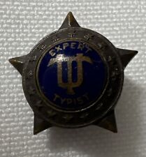 Vintage Expert Typist Award Star Blue Enamel Bronzetone Metal Lapel Pin Brooch picture