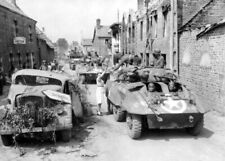 WWII B&W Photo M8 Greyhound Armored Cars Enter French Village WW2 picture