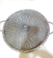 Handmade Metal Woven Basket Silver Wire Platter Serving Service Bar Tray MCM picture
