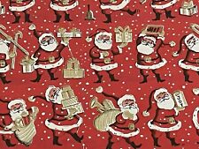 VTG CHRISTMAS WRAPPING PAPER GIFT WRAP CUTE SANTAS WITH PRESENTS ON RED picture