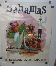 VTG Delta Air Lines Destination Bahamas Poster Original Sweney USA 7/73 28X22
