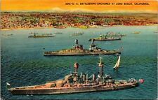 VINTAGE POSTCARD U.S. BATTLESHIPS ANCHORED AT LONG BEACH CALIFORNIA 1940s picture