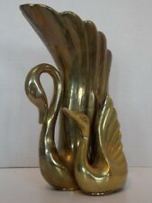 Brass Swan Vase Duo Very Heavy Cute Rare Made in Korea Excellent Used Condition picture