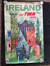 1964 Original Ireland Fly TWA David Klein Vintage Travel Poster, Irish Artwork  picture