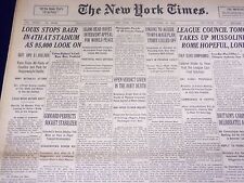 1935 SEPT 25 NEW YORK TIMES - LOUIS STOPS BAER IN 4TH AT STADIUM - NT 1922 picture