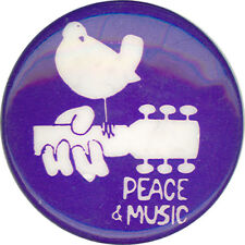 Circa 1970 Woodstock PEACE & MUSIC Vintage Rock Pinback (1278) picture