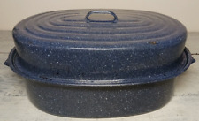 Vintage Speckled Cobalt Blue Graniteware Roaster XXL- 17 1/4